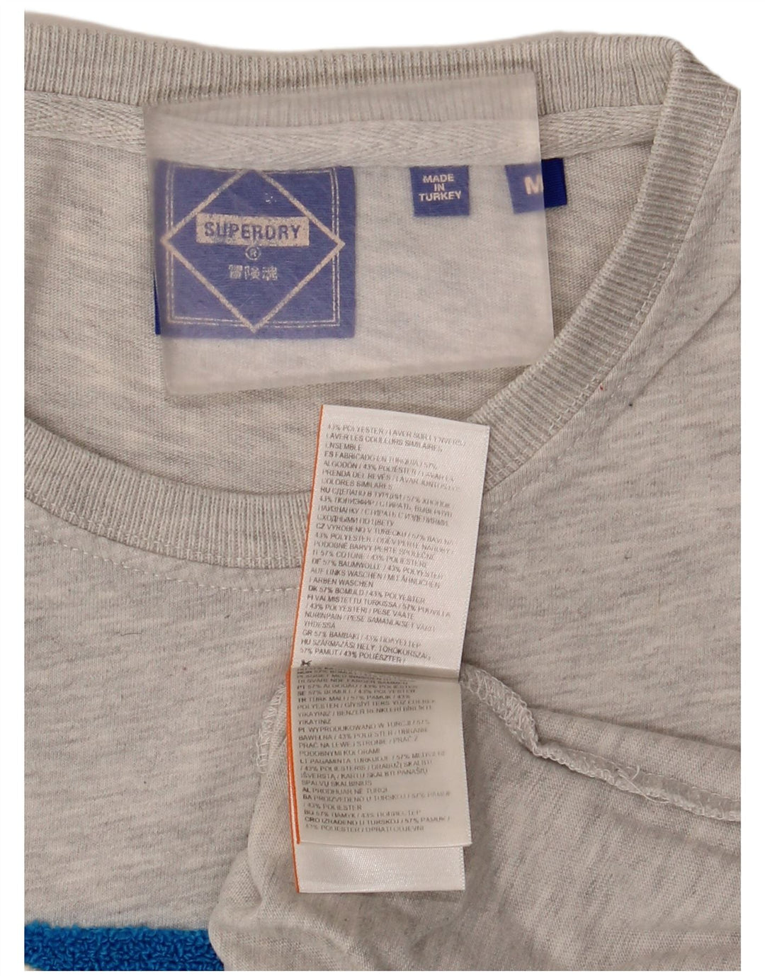 Camiseta gráfica masculina Superdry Top algodão manchado cinza médio