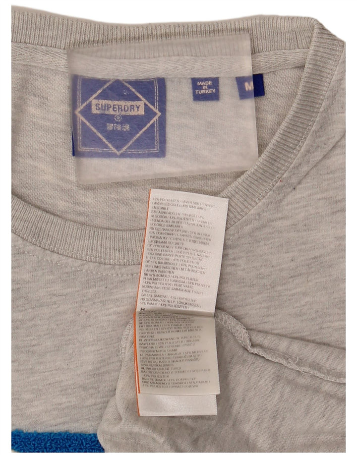 Camiseta gráfica masculina Superdry Top algodão manchado cinza médio