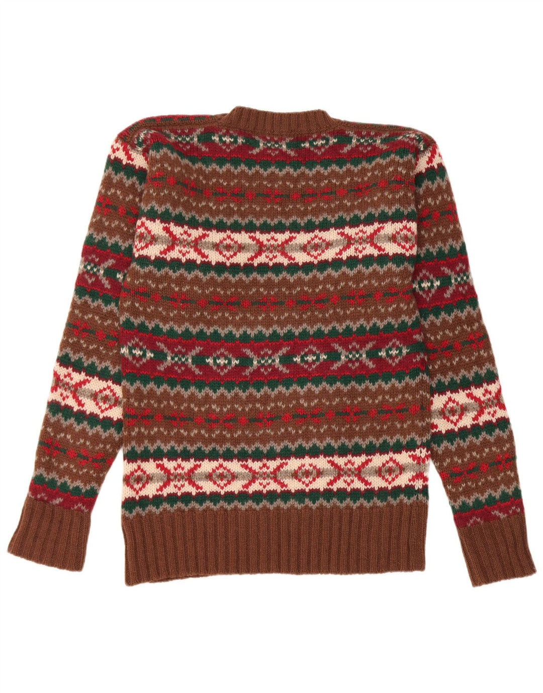 Suéter masculino Chaps com gola redonda, pequeno, marrom, lã virgem Fair Isle
