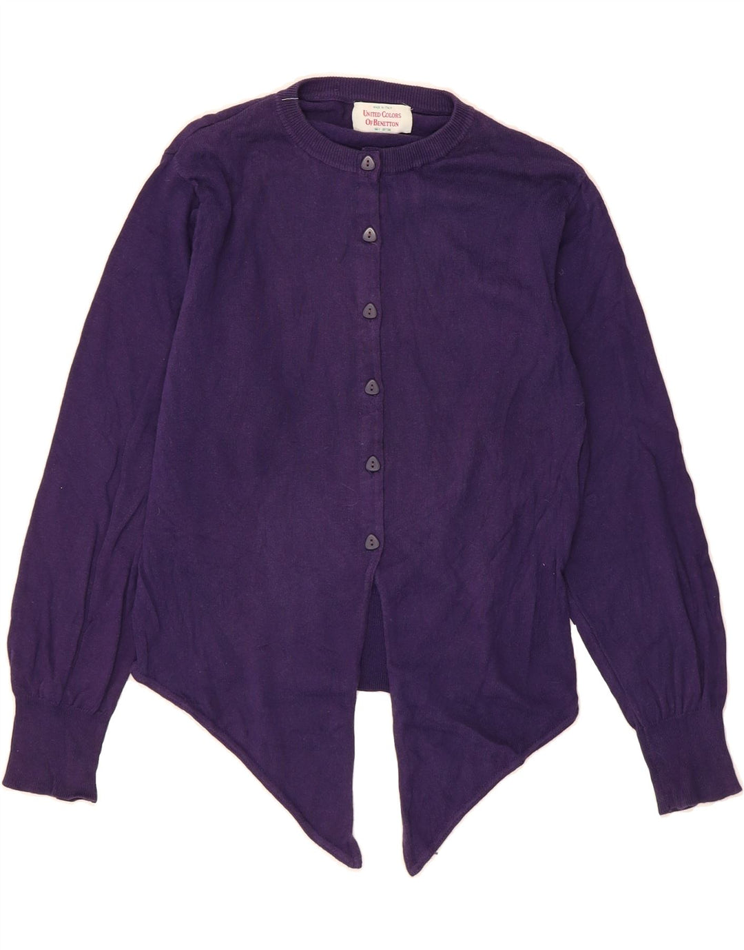 BENETTON Womens Crop Cardigan Sweater IT 46 Large Purple Cotton Vintage Benetton and Second-Hand Benetton from Messina Hembry 
