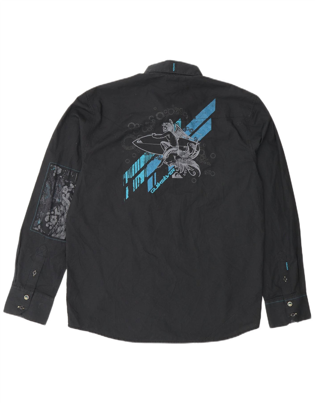 Camisa gráfica masculina Quiksilver pequena poliéster preta