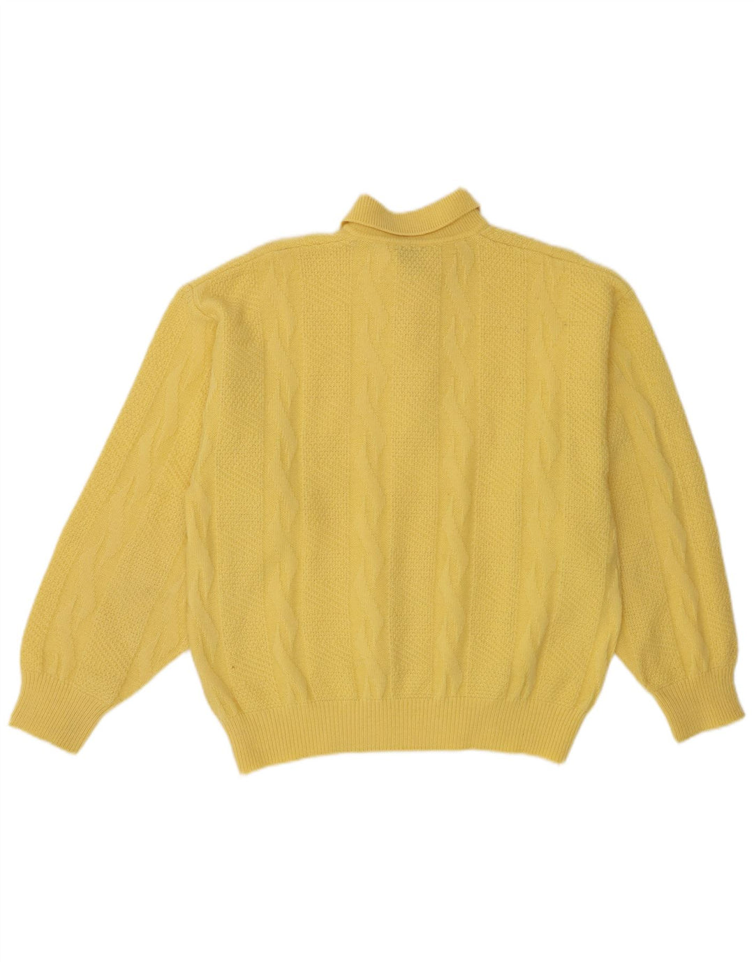 Suéter vintage masculino com gola polo e lã amarela grande
