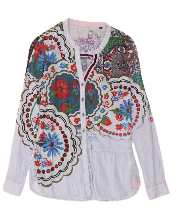 Blusa feminina de camisa gráfica Desigual Reino Unido 10 algodão floral azul pequeno