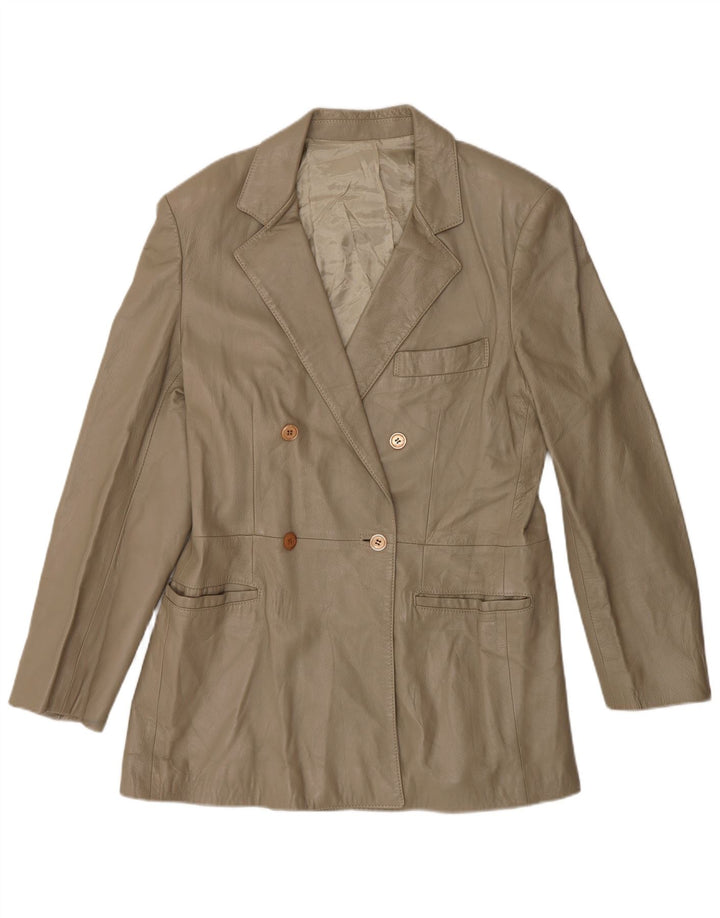 Jaqueta blazer feminina vintage de couro com peito duplo IT 52 2XL cinza