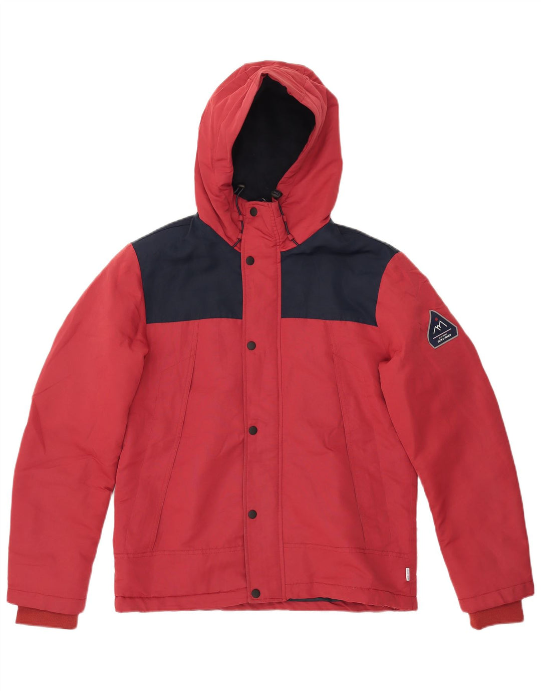 Jaqueta corta-vento masculina JACK & JONES com capuz Reino Unido 38 bloco colorido vermelho médio