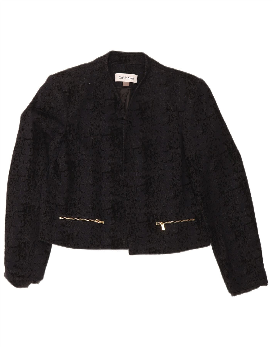 CALVIN KLEIN Womens Open Abstract Pattern Bolero Jacket UK 14 Medium Black