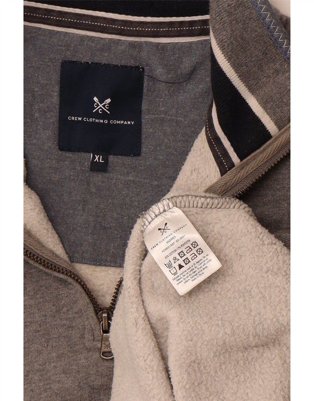 CREW CLOTHING Suéter masculino com zíper e gola XL algodão cinza