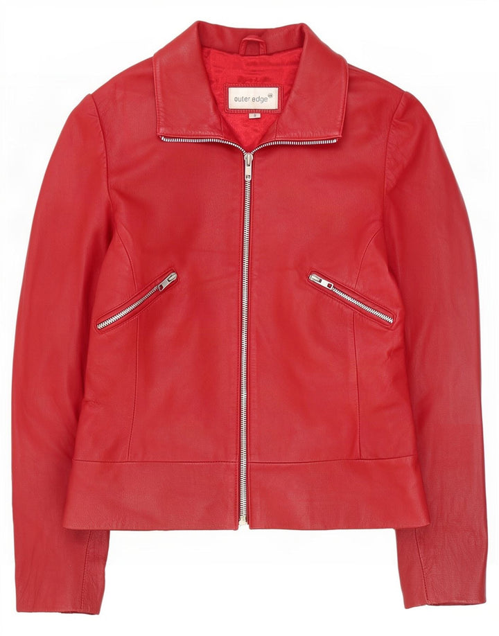 Jaqueta de couro feminina Outer Edge UK 10 pequena vermelha