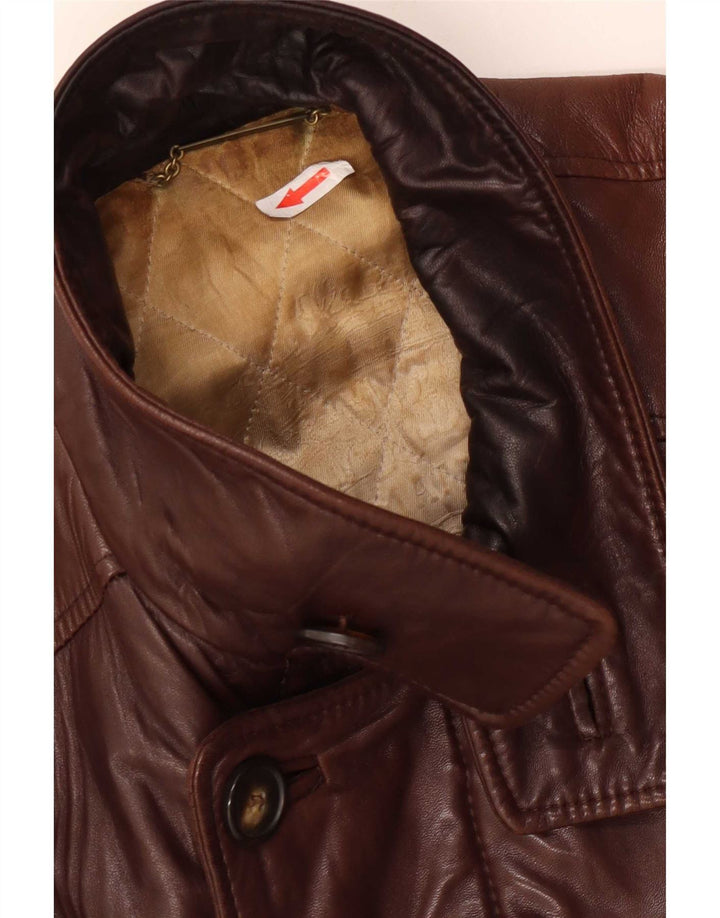 Casaco de couro feminino vintage Reino Unido 14 grande marrom