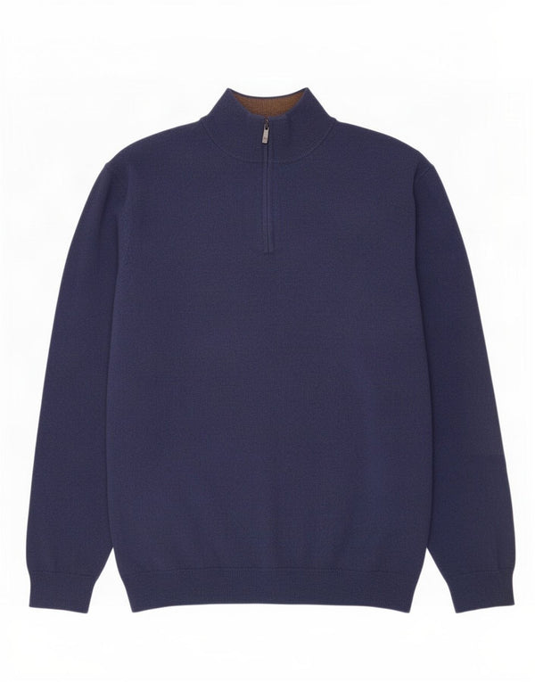 Suéter masculino Massimo Dutti com zíper e gola 2XL lã azul marinho