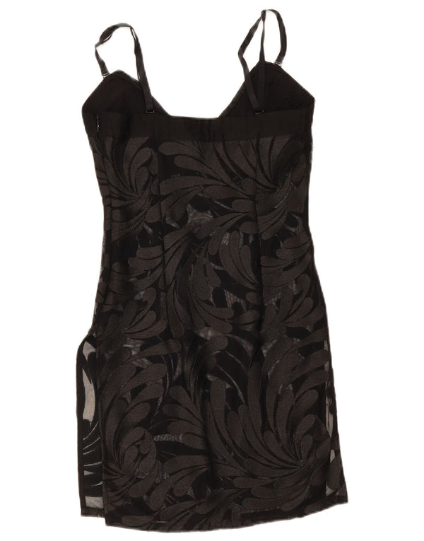 Vestido feminino vintage transparente e deslizante Reino Unido 8 pequeno floral preto