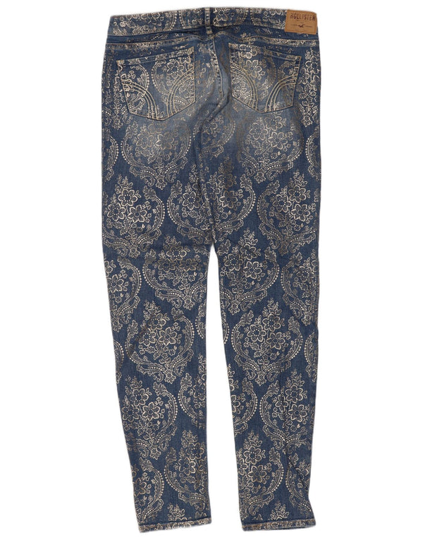 Jeans skinny feminino Hollister US 7 médio W28 L33 azul paisley algodão