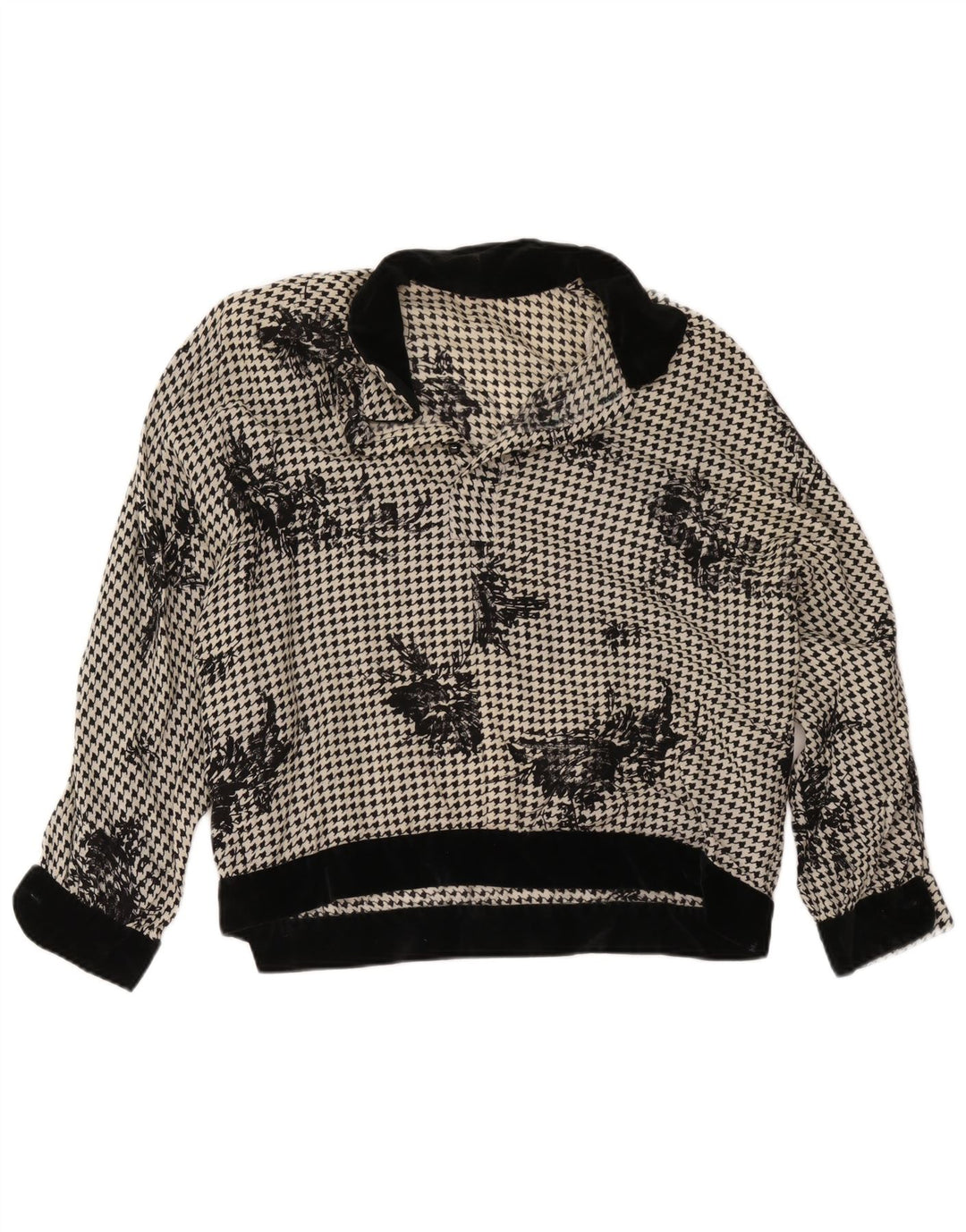 Blusa feminina vintage oversized UK 18 XL preta Houndstooth