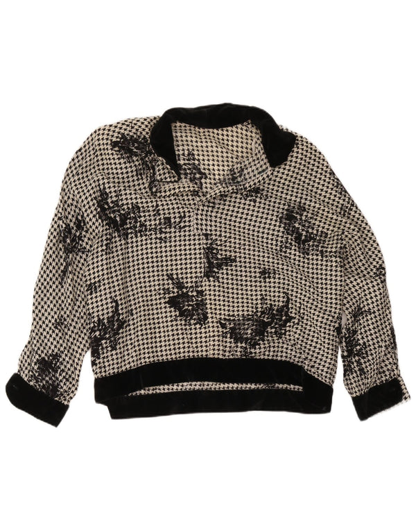 Blusa feminina vintage oversized UK 18 XL preta Houndstooth