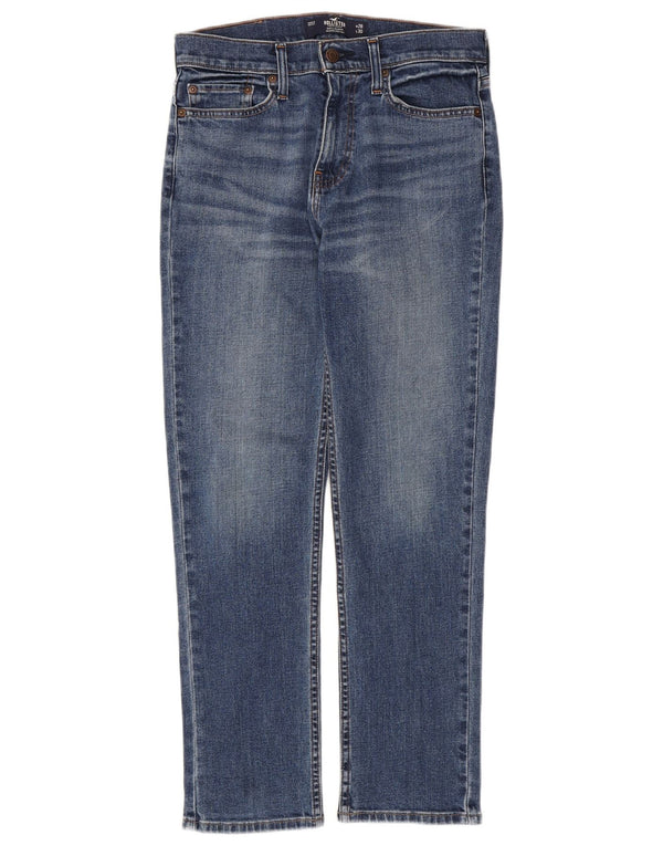 HOLLISTER Mens Mexico Straight Slim Jeans W28 L30 Azul Algodão