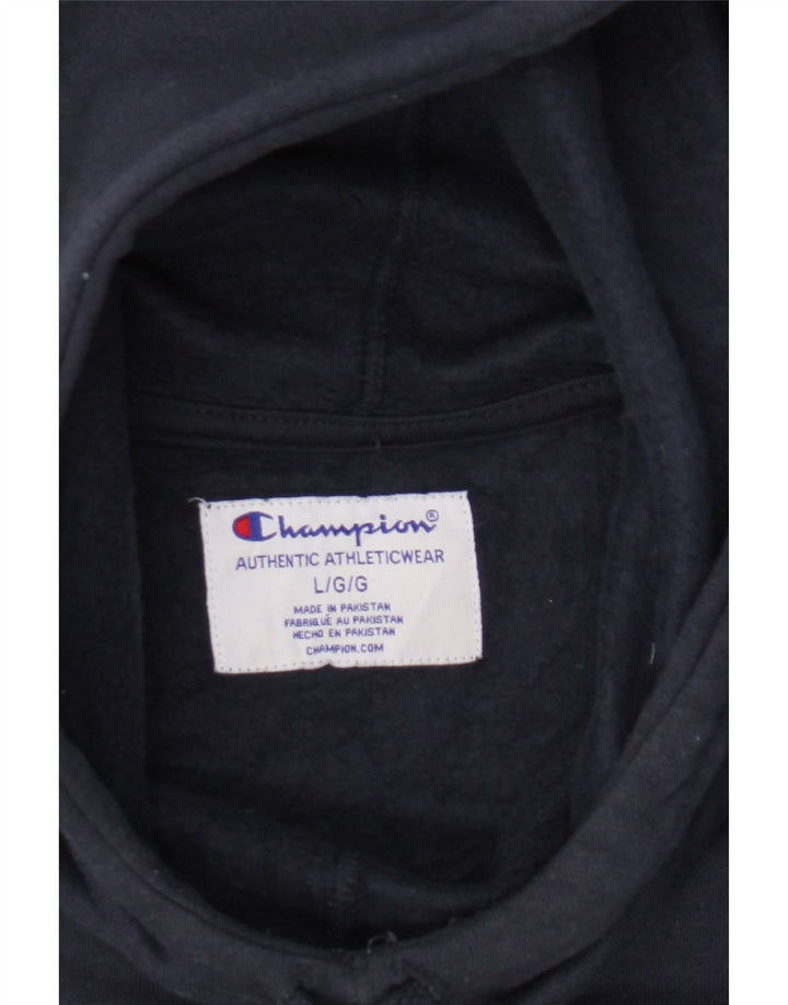 CHAMPION Mens Graphic Hoodie Jumper Large Navy Blue Cotton Vintage Champion and Second-Hand Champion from Messina Hembry 