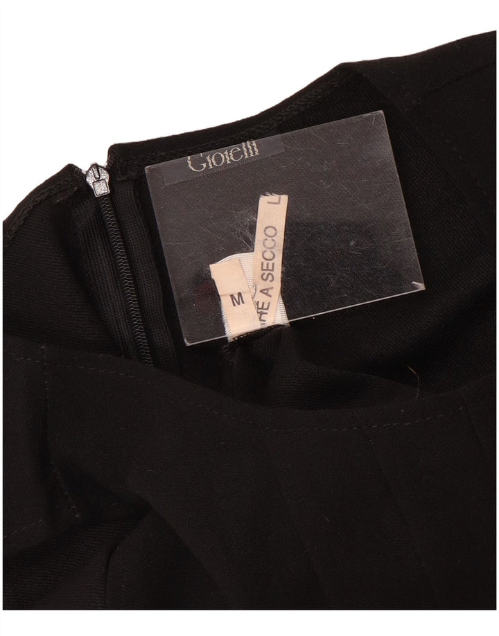 Vestido feminino vintage sem mangas evasê UK 12 lã preta média