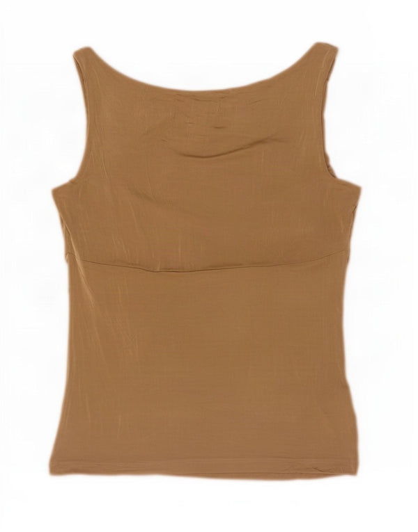 Blusa feminina sem mangas Trussardi Top UK 8 pequena viscose bege