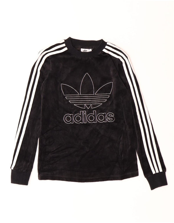 Adidas Mulher Velour Graphic Top Manga Longa UK 4 XS Algodão Preto