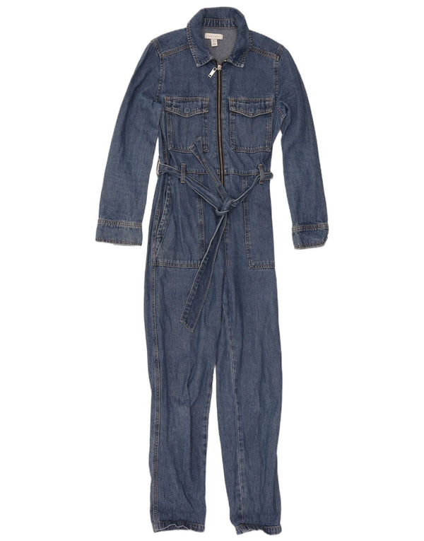 Macacão jeans feminino de manga comprida Topshop Reino Unido 6 algodão azul pequeno