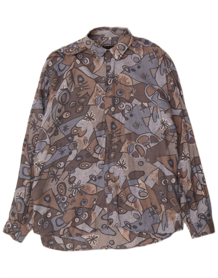 Camisa Masculina Vintage XL Cinza Geométrica