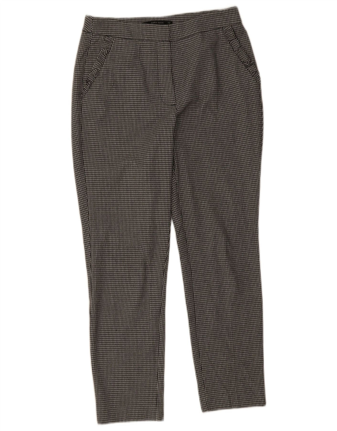 Zara Calça feminina slim cortada pequena W26 L26 preta Houndstooth