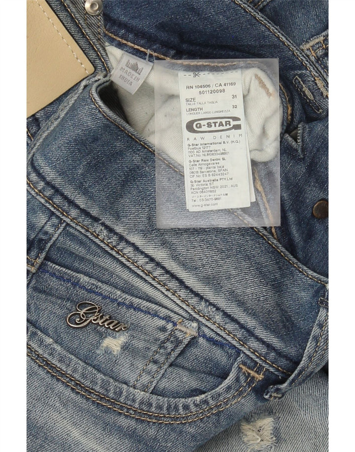 Calça jeans reta feminina G-Star desgastada W31 L32 algodão azul
