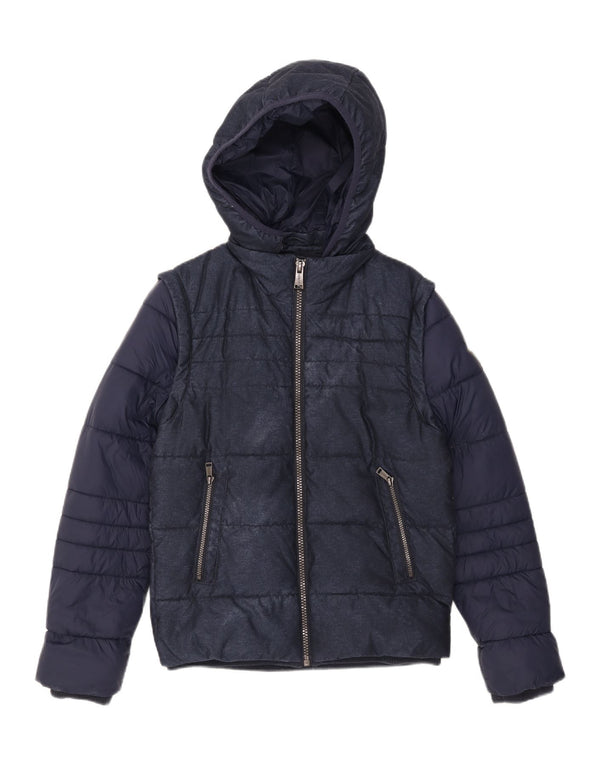 Jaqueta acolchoada com capuz masculina Guess UK 36 poliéster azul marinho pequeno