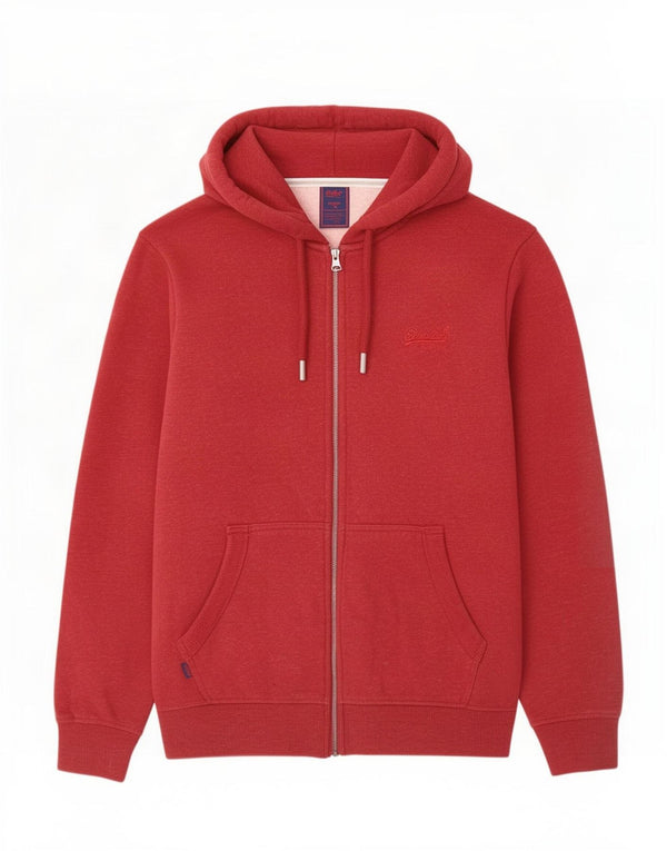 Suéter masculino Superdry com capuz e zíper grande algodão vermelho