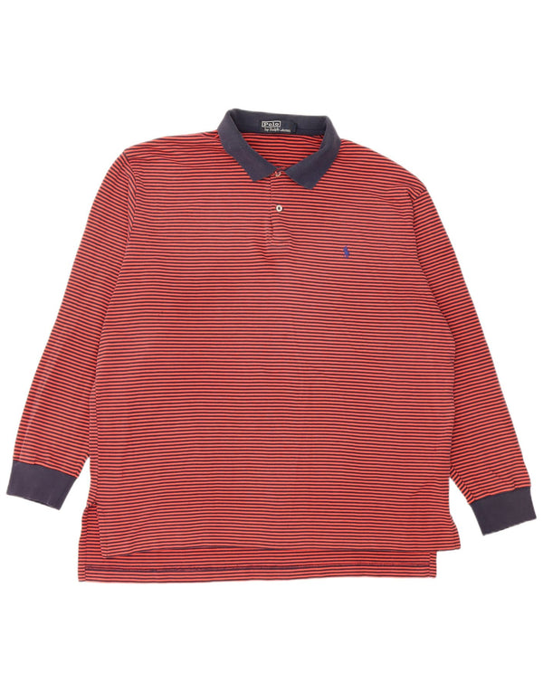 Camisa polo masculina de rugby de manga comprida Polo Ralph Lauren XL listrada vermelha de algodão