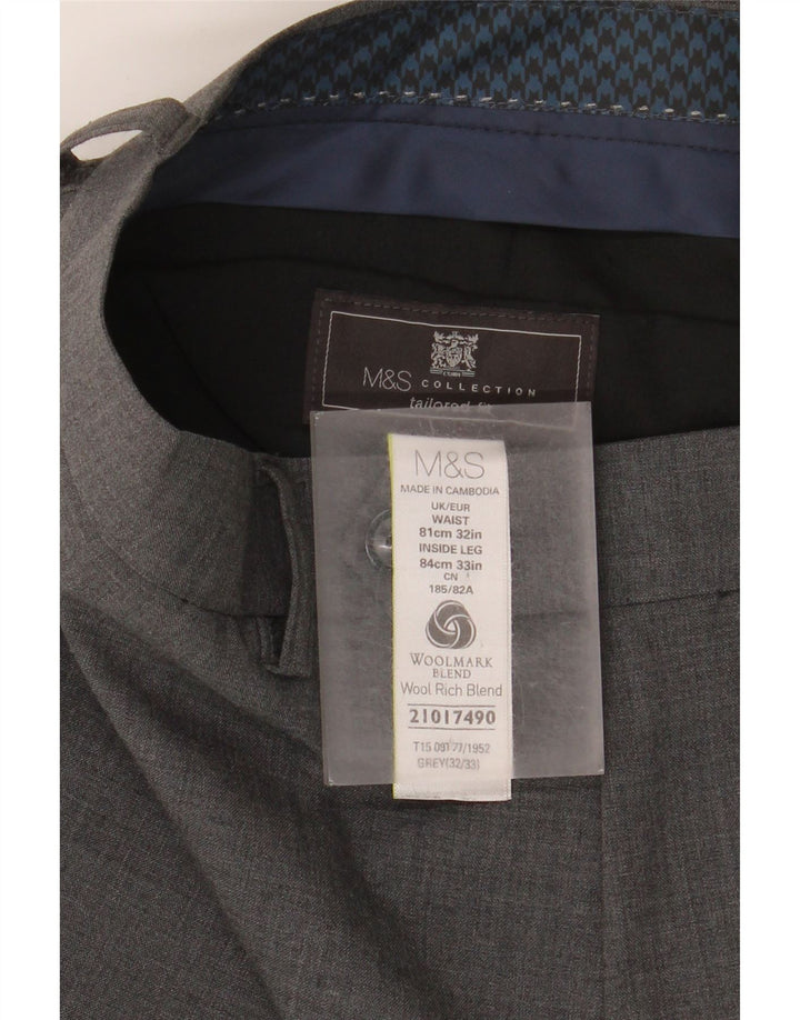 Calça masculina Marks & Spencer sob medida slim fit W32 L33 lã cinza