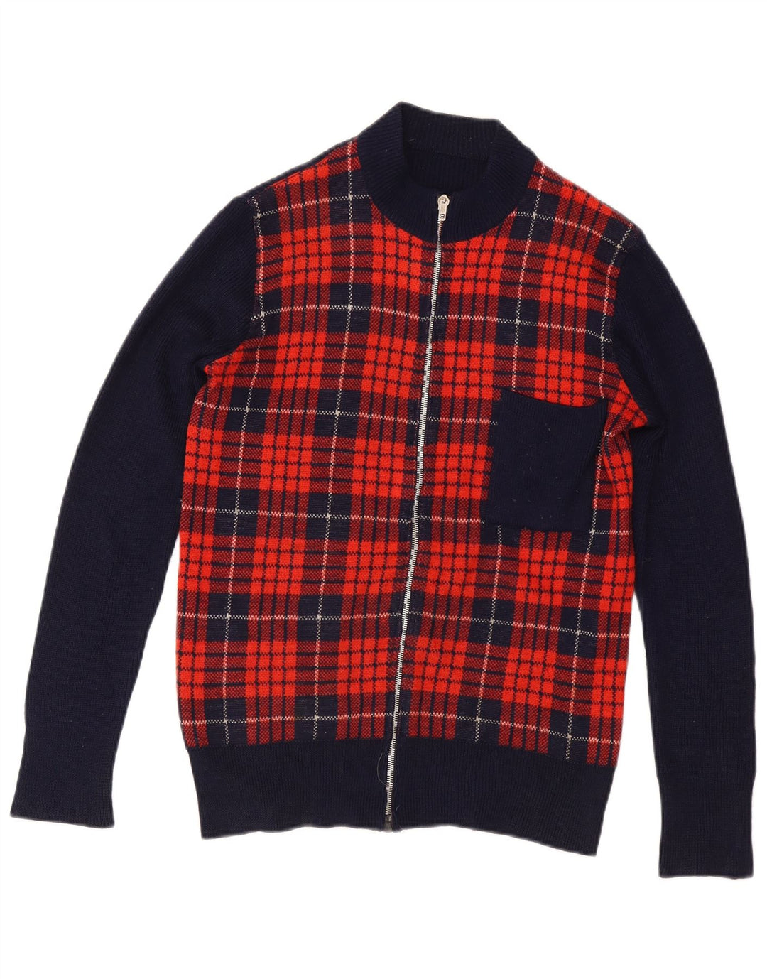 Suéter Cardigan Masculino Vintage IT 54 XL Azul Marinho Xadrez
