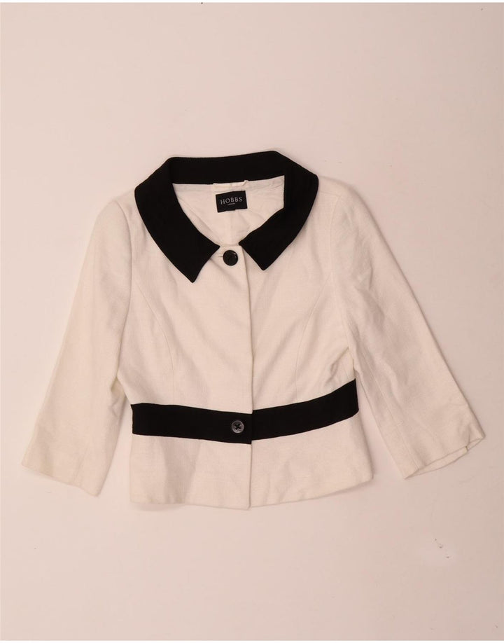 Jaqueta blazer feminina Hobbs Crop 2 botões Reino Unido 10 pequeno bloco colorido branco