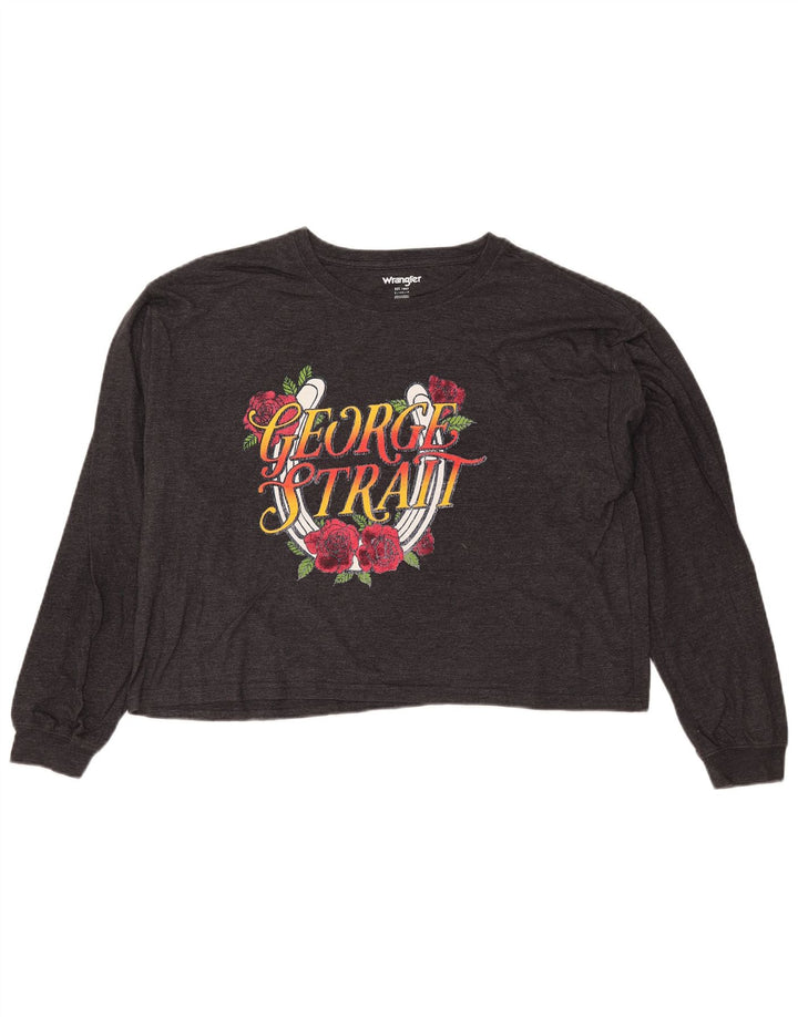 Top gráfico feminino WRANGLER manga comprida UK 10 pequeno cinza floral