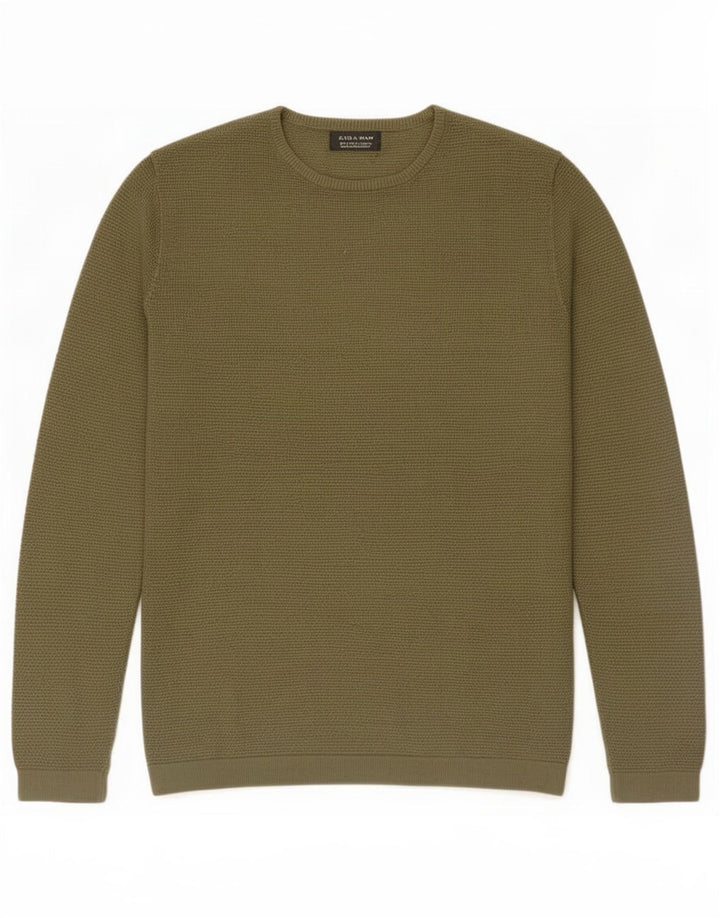 Zara Suéter masculino com gola redonda, pequeno cáqui