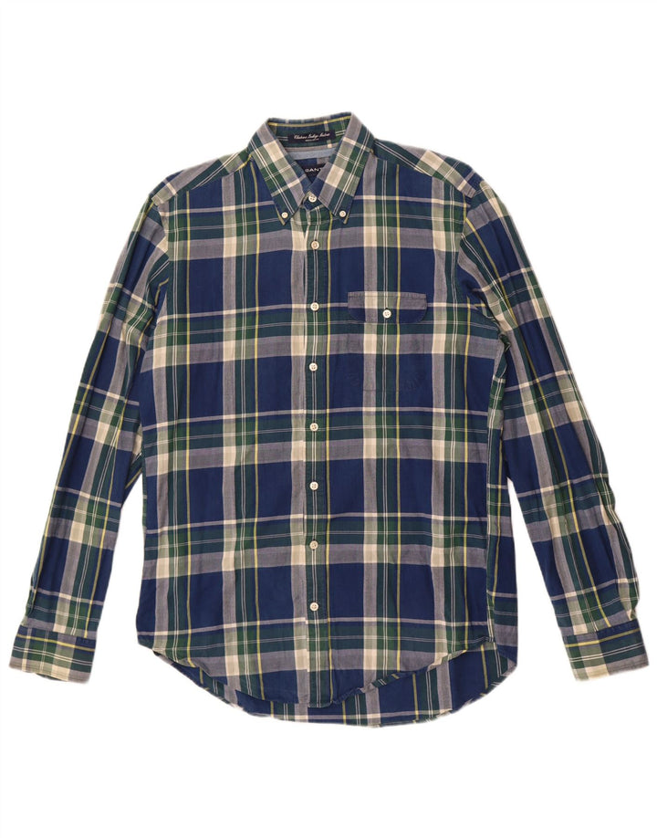 Camisa masculina Gant Regular Fit média azul marinho xadrez algodão