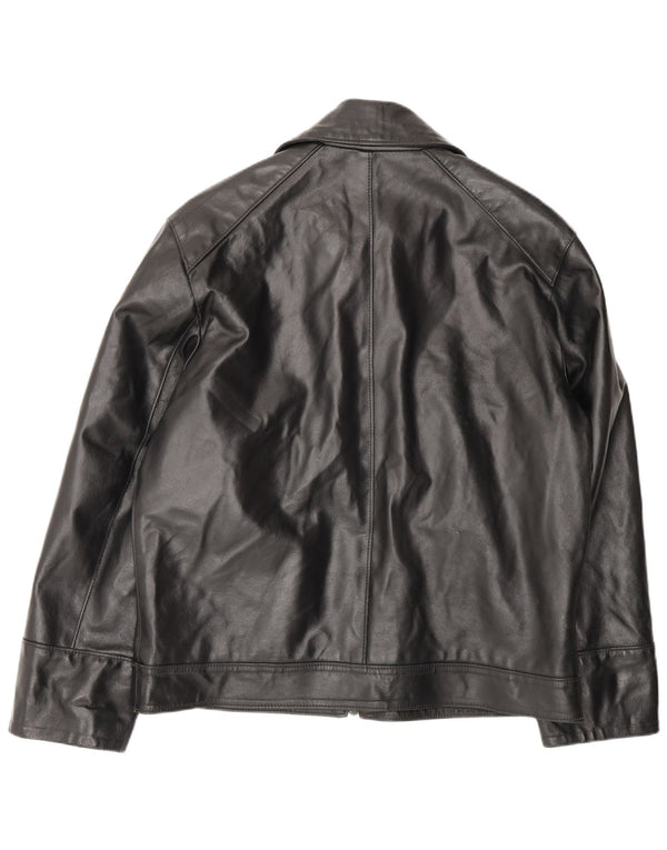 Jaqueta de couro feminina vintage folgada Reino Unido 18 XL couro preto