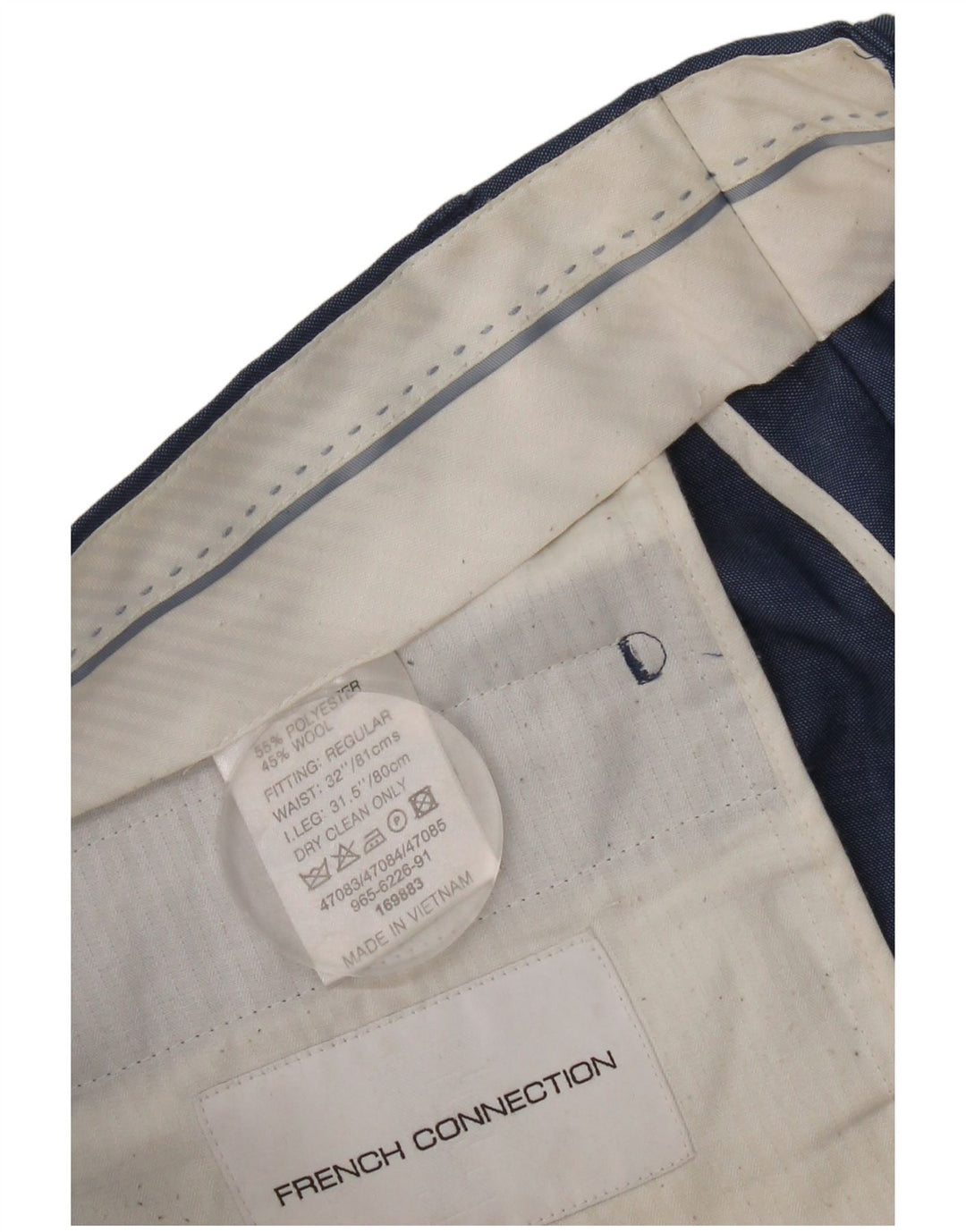 Calças de terno slim masculinas French Connection poliéster azul W32 L31