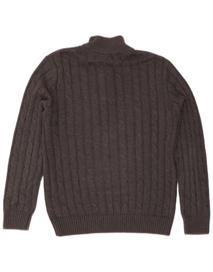 Suéter masculino Crew Clothing com zíper e gola em algodão cinza médio