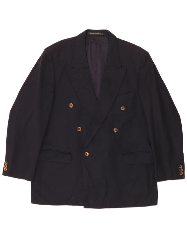 Jaqueta blazer masculina Marks & Spencer com peito duplo Reino Unido 44 XL azul marinho