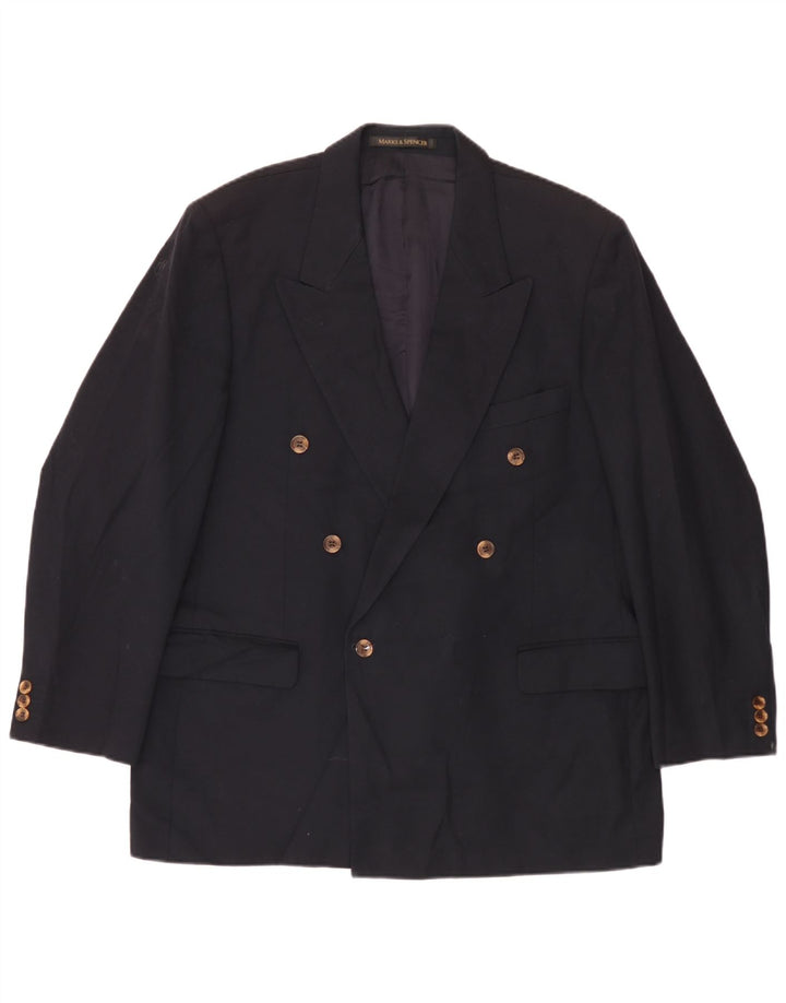 Jaqueta blazer masculina Marks & Spencer com peito duplo Reino Unido 44 XL azul marinho