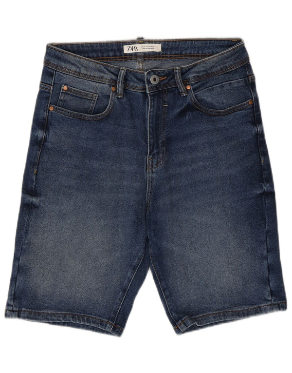 Zara Mens Denim Shorts EU 38 Pequeno W30 Azul Algodão