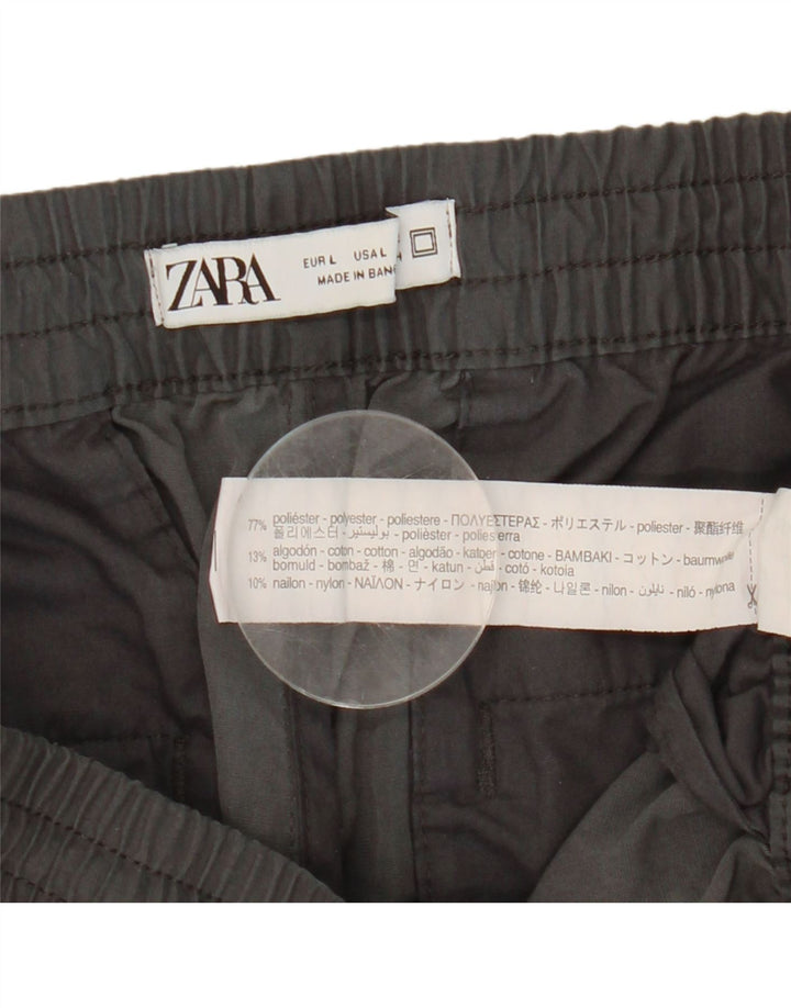 Calça Zara masculina Crop Joggers Cargo grande W32 L24 cinza poliéster