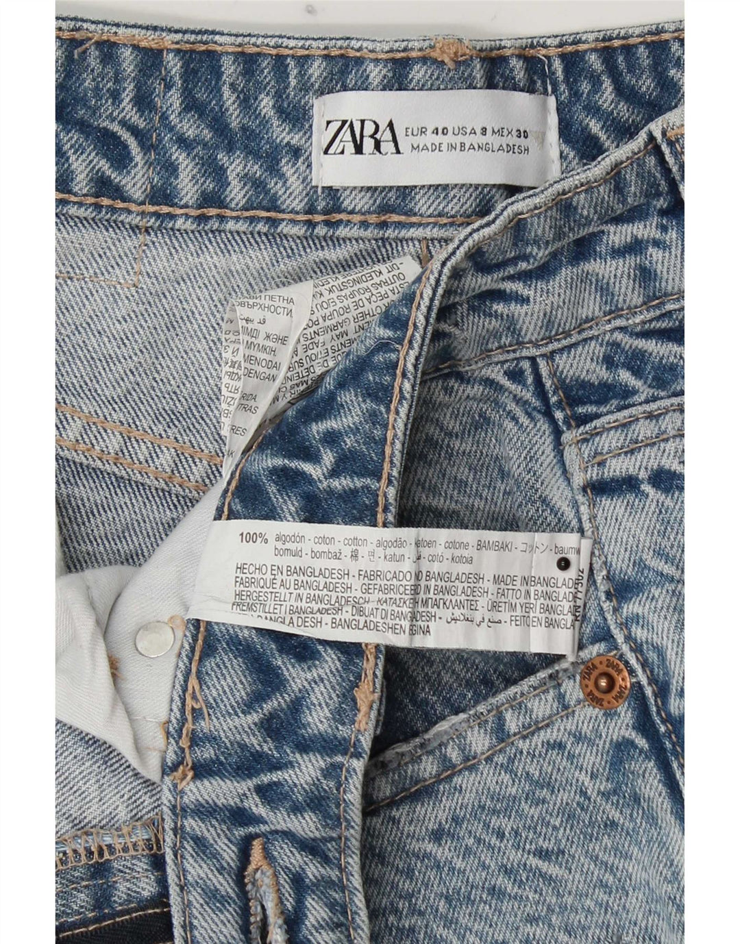 Zara Jeans Cônicos Femininos EU 40 Médio W30 L27 Azul Algodão
