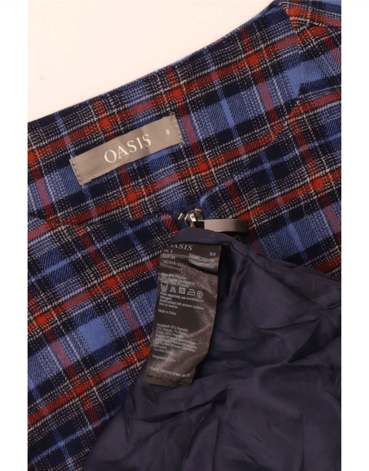 Vestido feminino Oasis sem mangas evasê UK 8 poliéster xadrez azul pequeno