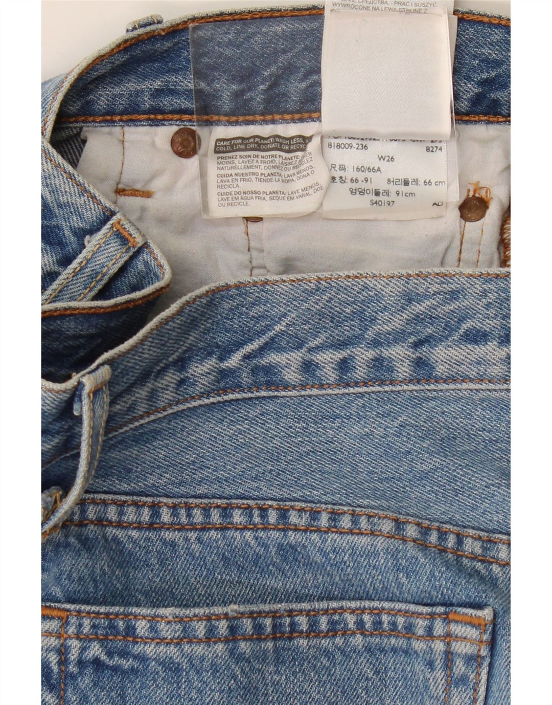 Shorts jeans feminino Levi's 501 desgastado W26 pequeno algodão azul