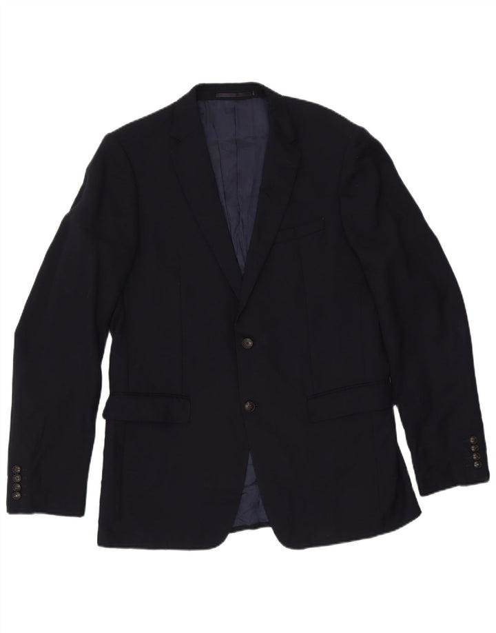 Jaqueta blazer masculina de 2 botões Marks & Spencer Reino Unido 42 grande lã azul marinho