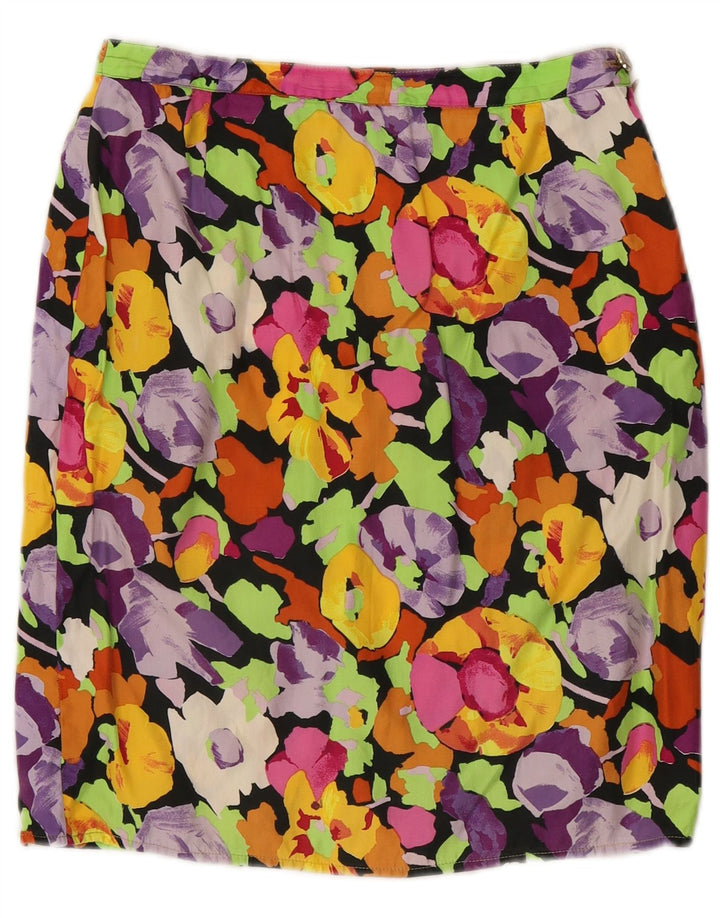 Saia reta feminina vintage W26 pequena floral multicolorida