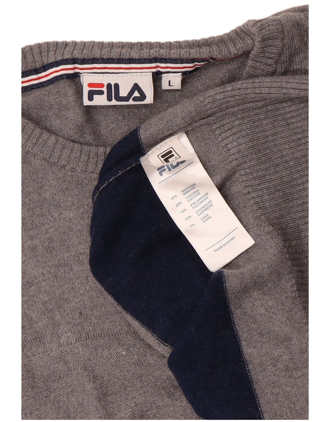 Suéter feminino Fila com gola redonda e lã listrada cinza grande UK 16