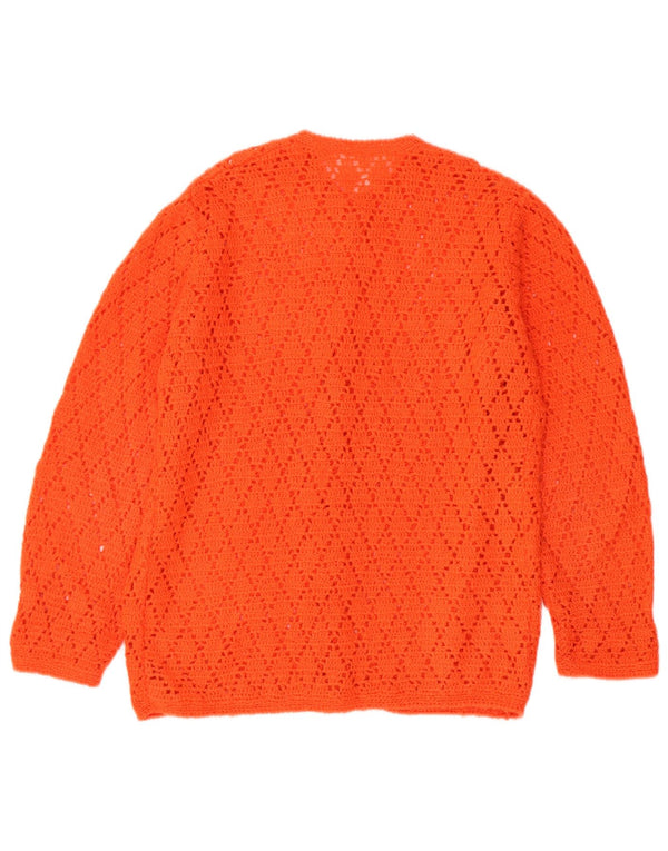 Suéter cardigã de crochê feminino vintage Reino Unido 14 médio laranja
